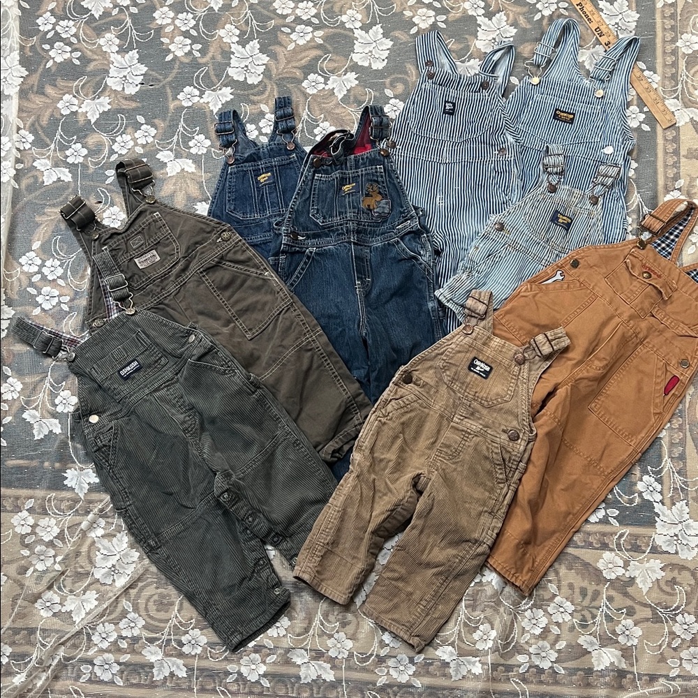OshKosh B'gosh Kids Overalls Bundle Set Blue, Brown, Tan, Stripes, Corduroy, VTG